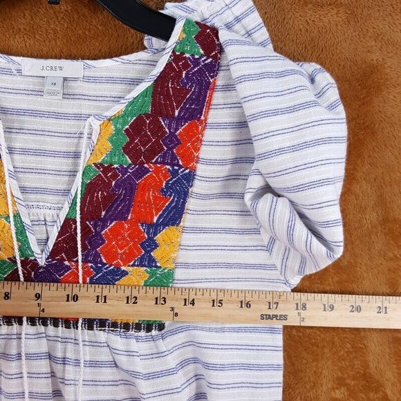 J CREW Womens Top XS White Stripe Pullover Tunic Embroidered Oversized Cotton - Picture 5 of 7